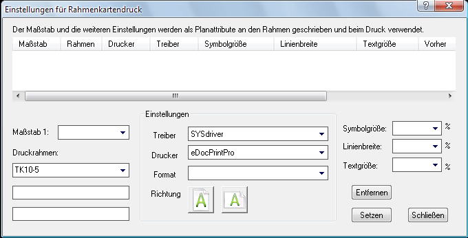 Einstellungen Rahmendruck