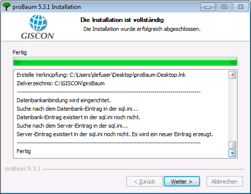 GisconProBaumInstallation25ErfolgServer