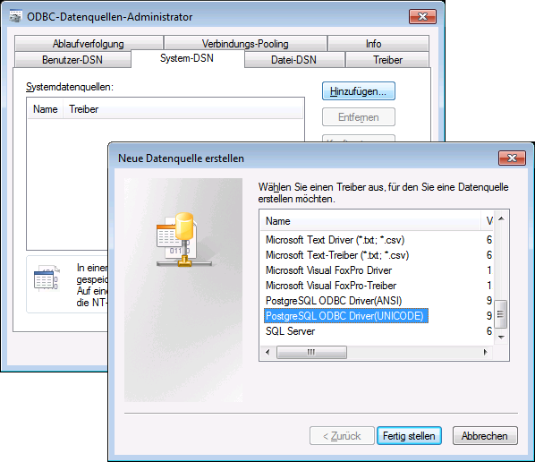 PostGISODBCdatenquelleEinrichten